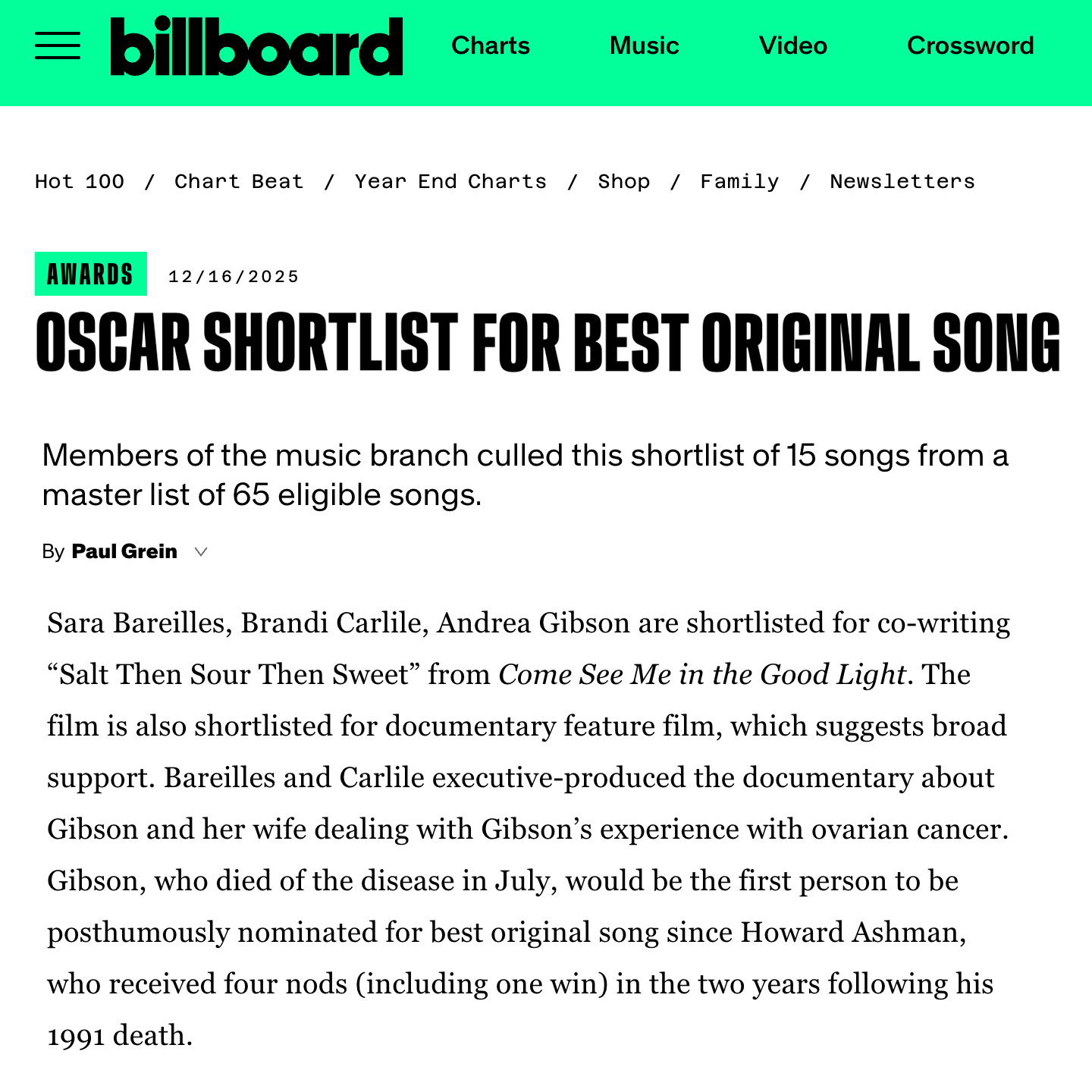 Billboard Article
